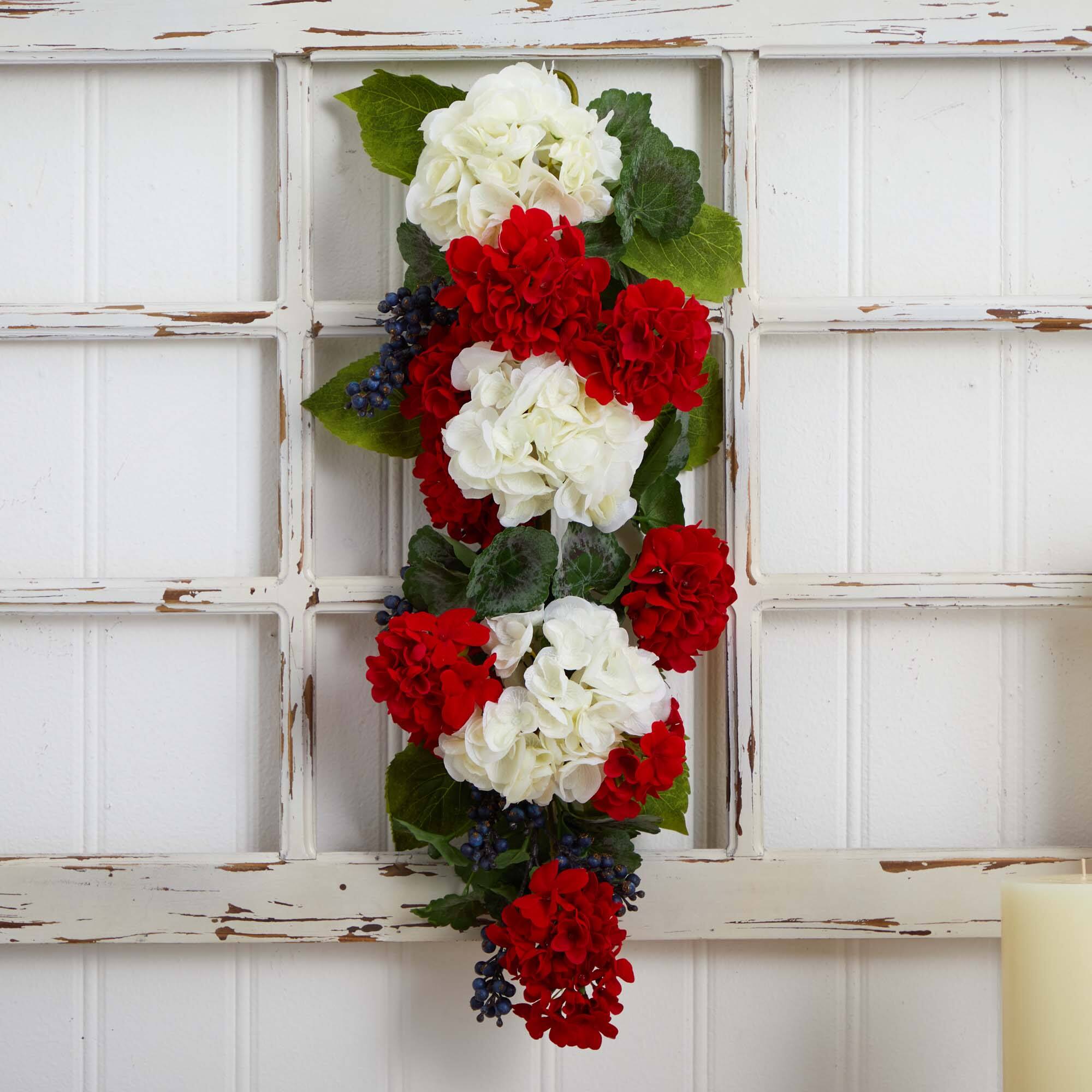 26'' White & Red Geranium with Blueberry Teardrop Swag